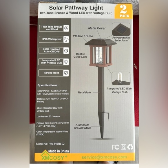 Solar pathway light TWO-TONE BRONZE & WOOD LED WITH VINTAGE BULB - Picture 2 of 3